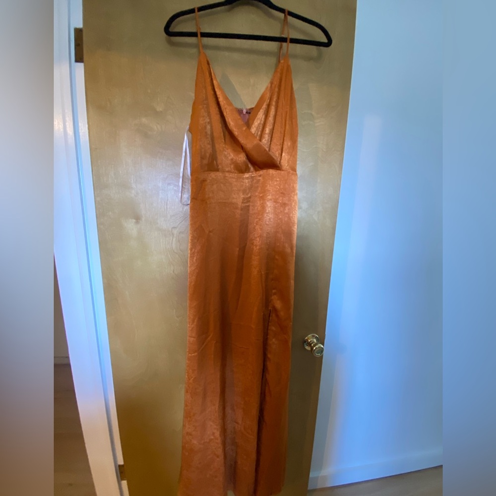Lulus satin maxi dress in orange rust